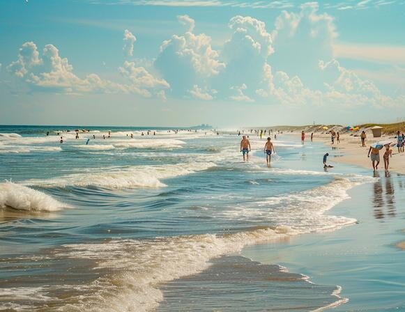Relaxing Carolina Beach shoreline with ocean waves near Atlantic Towers Oceanfront